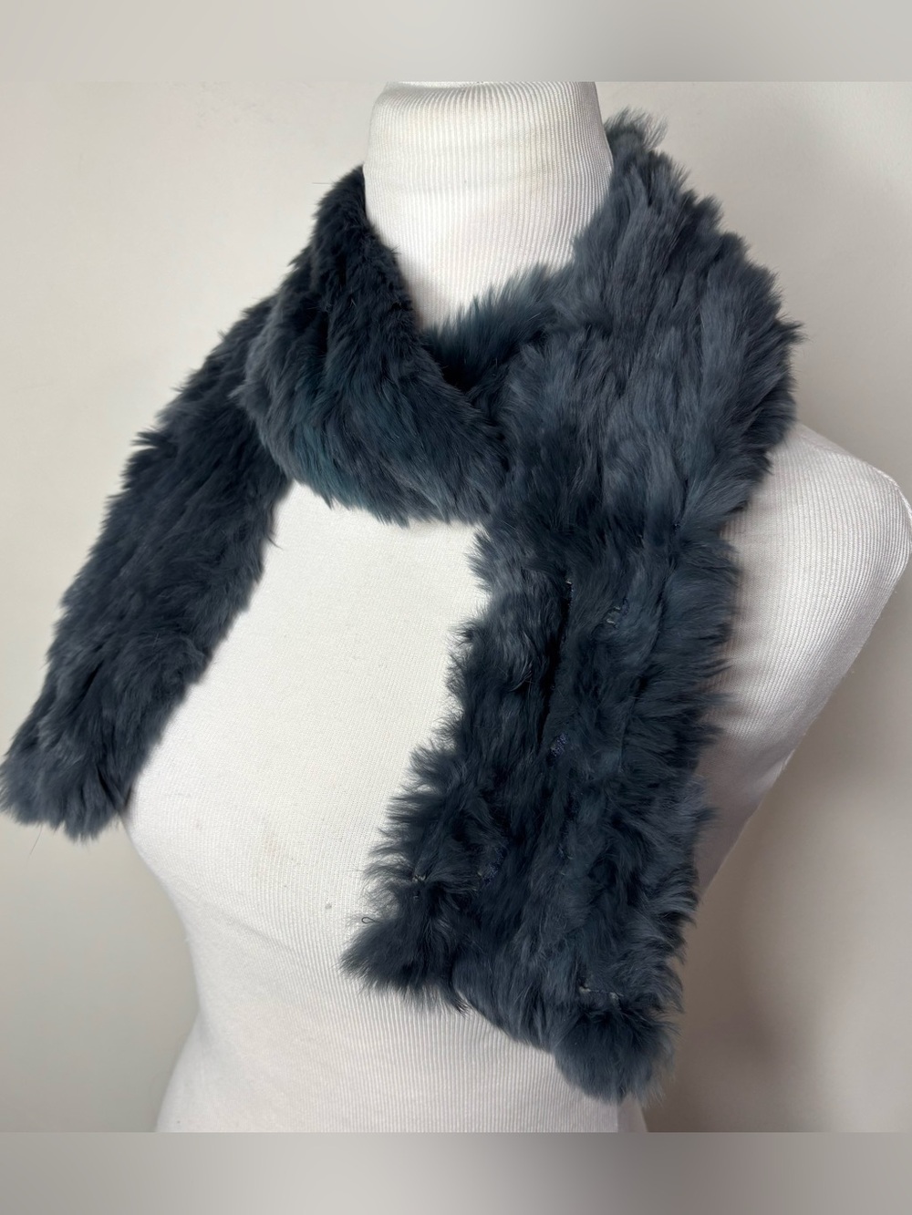 June Real Rabbit Fur Scarf Blue Gray 10" x 67"